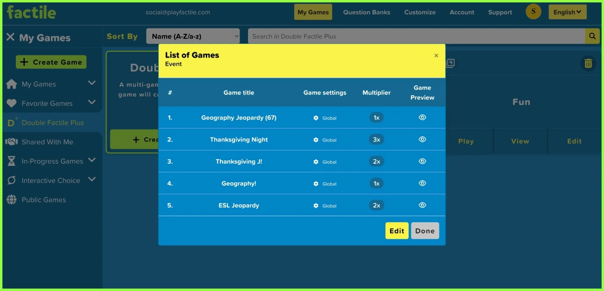 A screen of the Factile platform showing the 