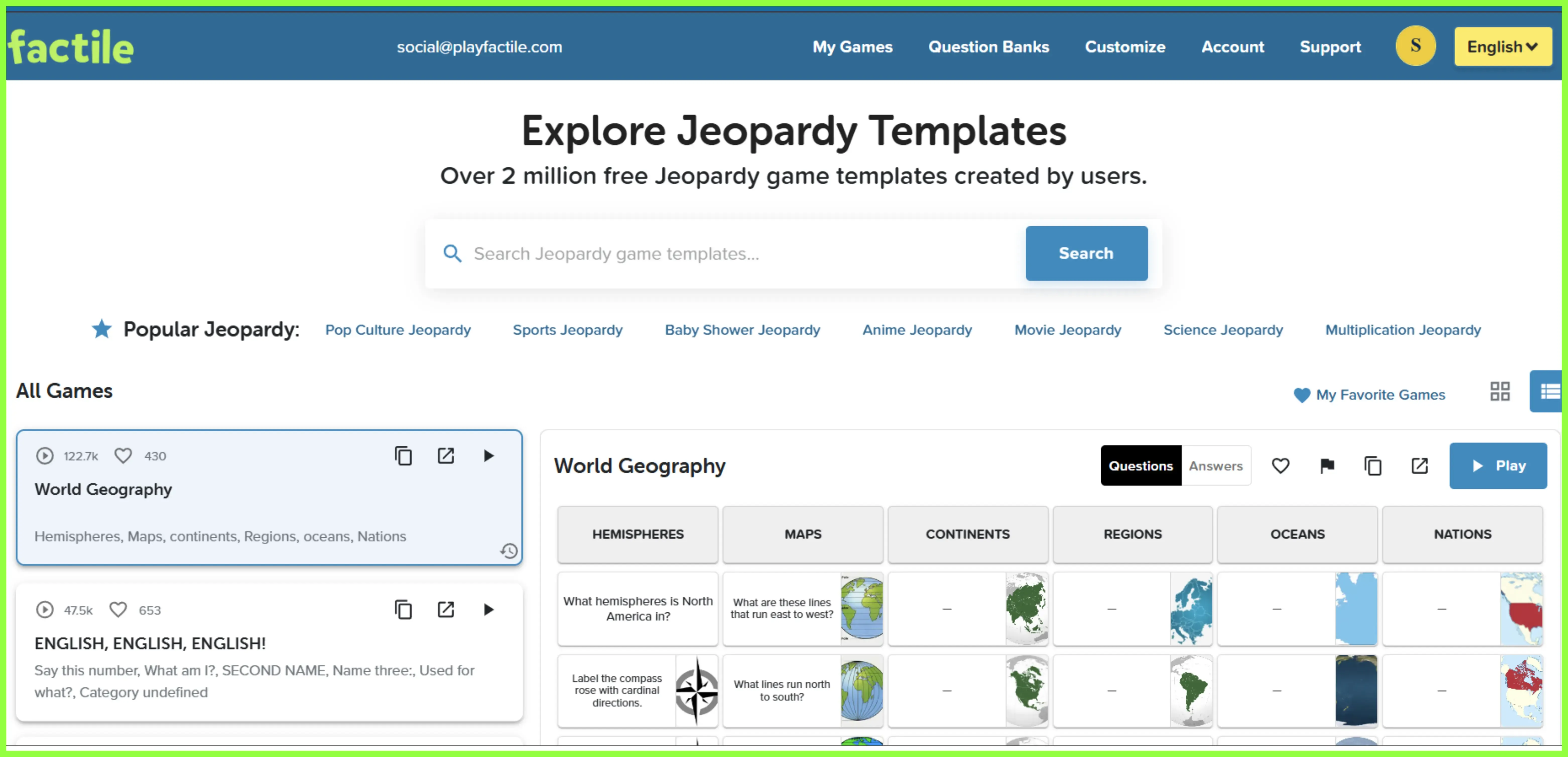 The Factile website interface showing the 