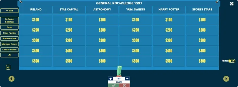 Jeopardy game board general knowledge